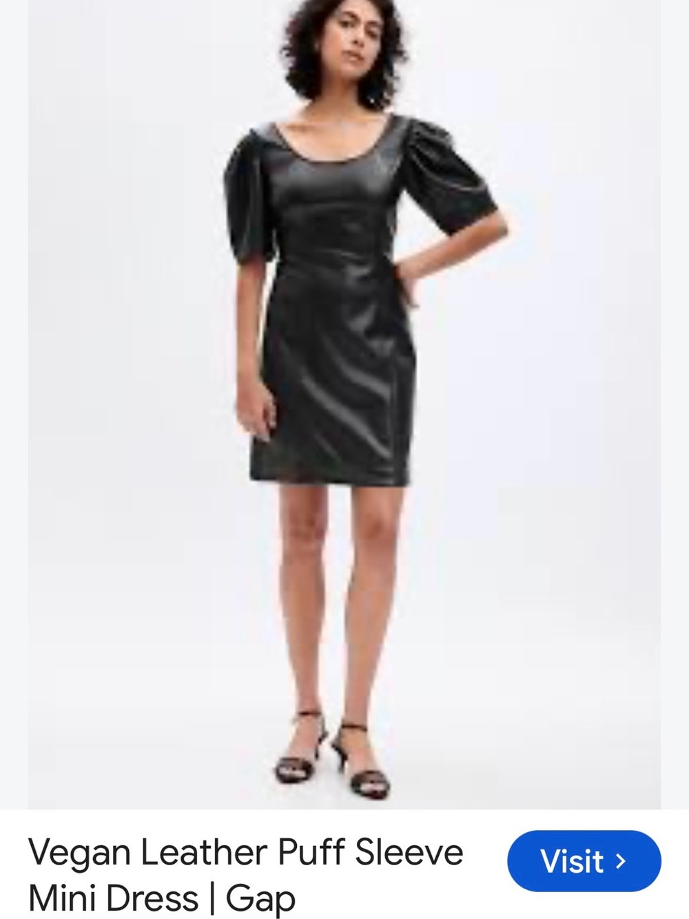 GAP Black Vegan Leather Puff-Sleeve Mini dress black size 8 NWT